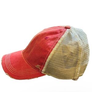 Headmost Snapback Hat Red One Size Adjustable Mesh Back Distressed 6 Panel New